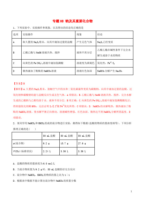 2020年高考化学一轮复习一遍过专题08钠及其重要化合物含解析20190823139