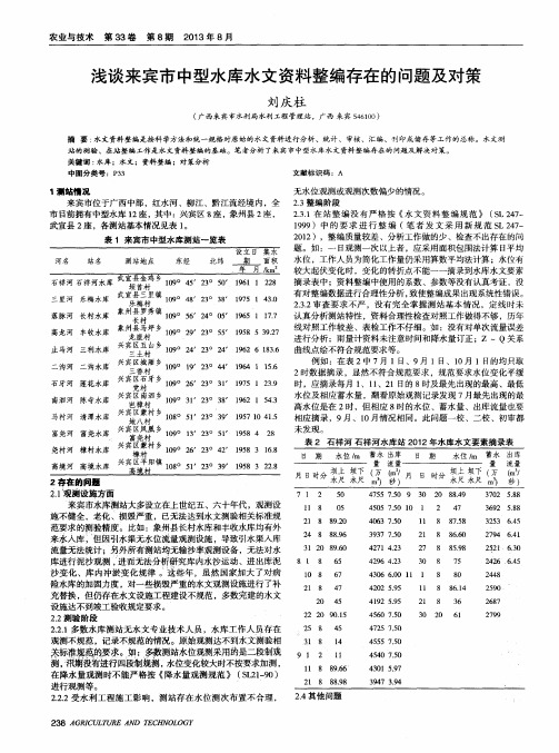 浅谈来宾市中型水库水文资料整编存在的问题及对策