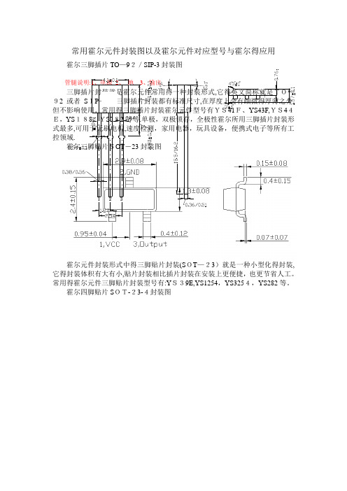 常用霍尔元件封装图以及霍尔元件对应型号和霍尔的应用