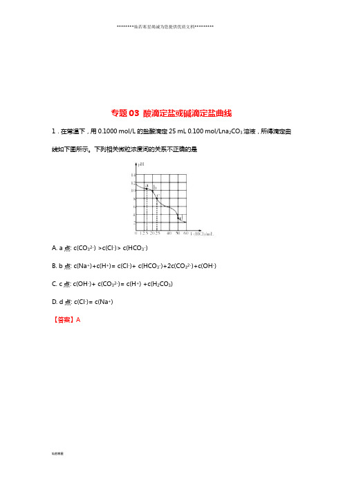 高考化学一轮复习 酸碱中和滴定曲线大全 专题03 酸滴定盐或碱滴定盐曲线练习