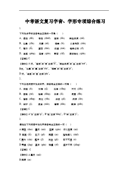 2020年中考语文复习字音、字形专项综合练习