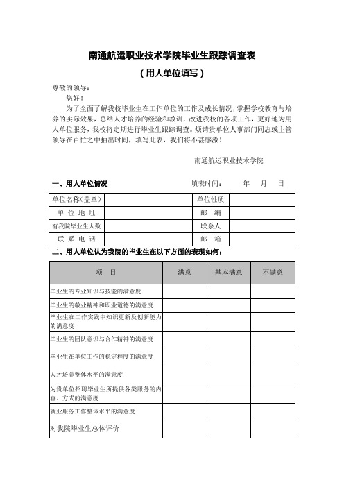 南通航运职业技术学院毕业生跟踪调查表