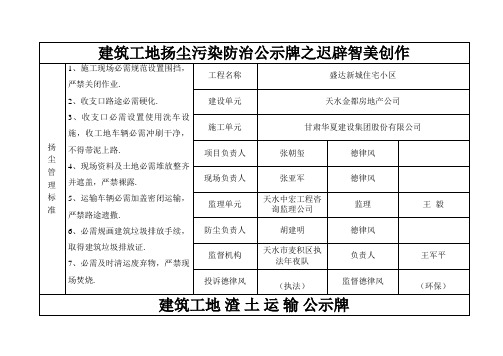 建筑工地扬尘污染防治公示牌