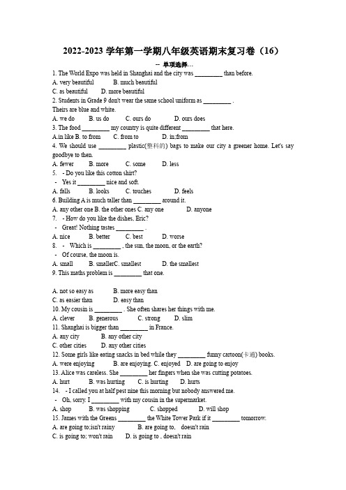 2022-2023学年第一学期八年级英语期末复习卷(16)