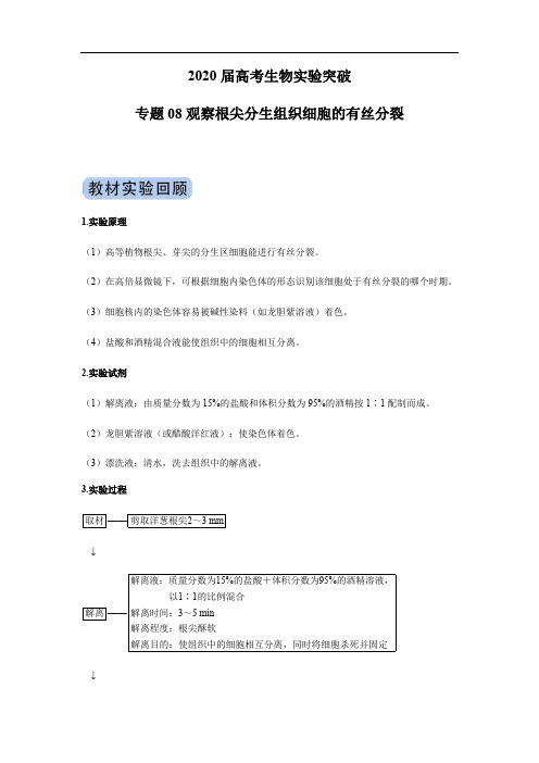 2020届高考生物实验突破 专题08 观察根尖分生组织细胞的有丝分裂(解析版)