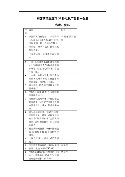 利客满酒业超市30秒电视广告脚本创意[最新]