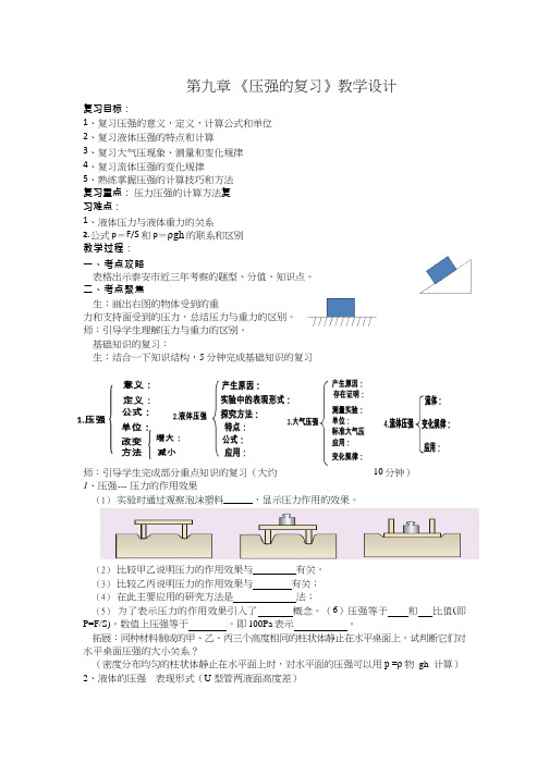 人教版初中物理《压强的复习》优质课教案、教学设计