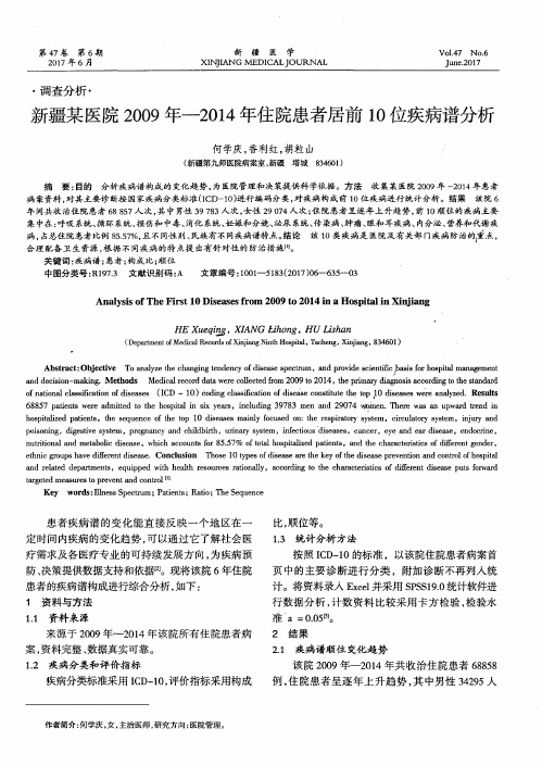 新疆某医院2009年—2014年住院患者居前10位疾病谱分析