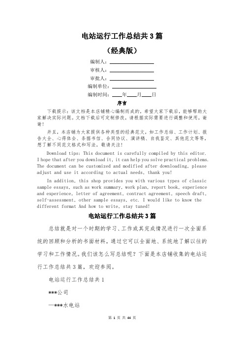 电站运行工作总结共3篇