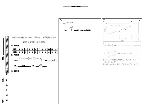 人教A版选修2-2下学期高二期中考试文科数学参考答案.docx