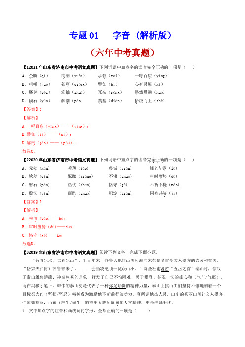 专题01字音-2022年中考语文分项专练(山东济南专用)