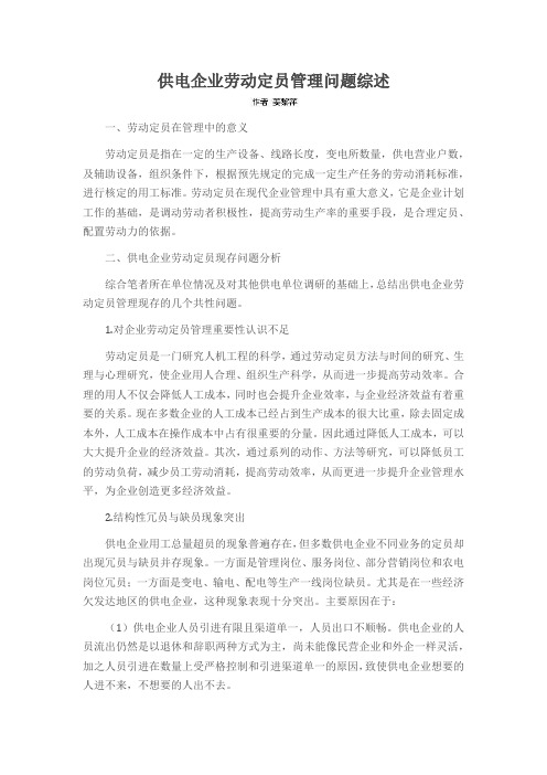 供电企业劳动定员管理问题综述