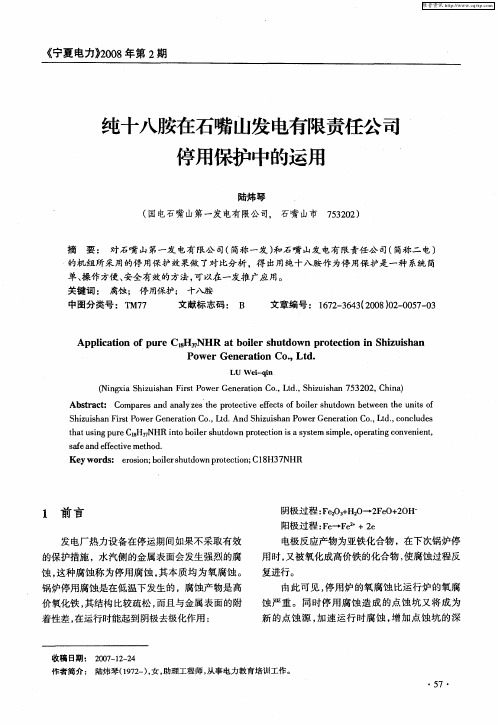 纯十八胺在石嘴山发电有限责任公司停用保护中的运用