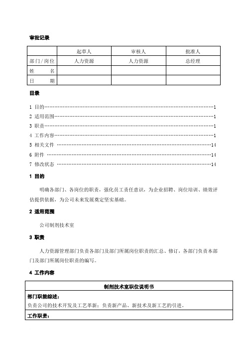 ID-M01030 制剂技术室职位说明书1.0