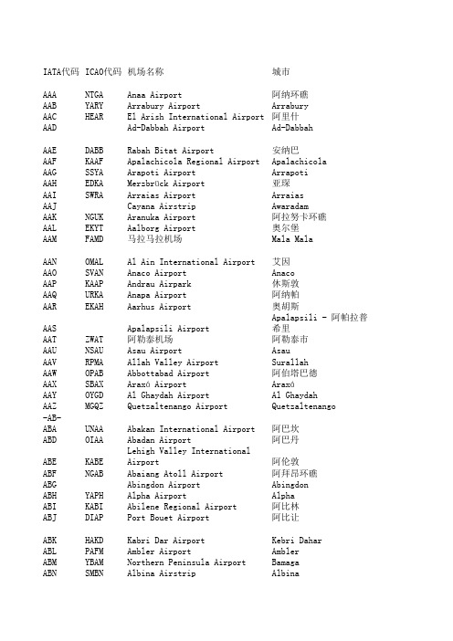 更详细的机场代码表