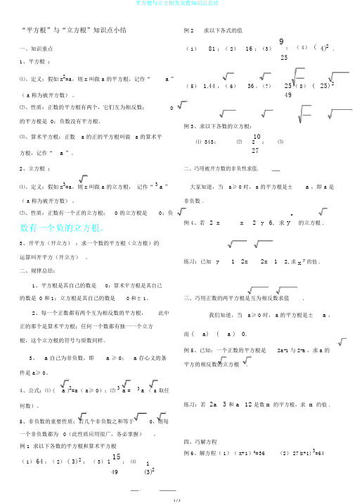 平方根与立方根及实数知识点总结