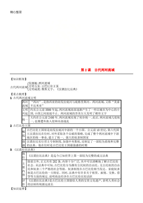 新九年级历史第一单元古代亚非文明第2课古代两河流域知识点总结新人教版