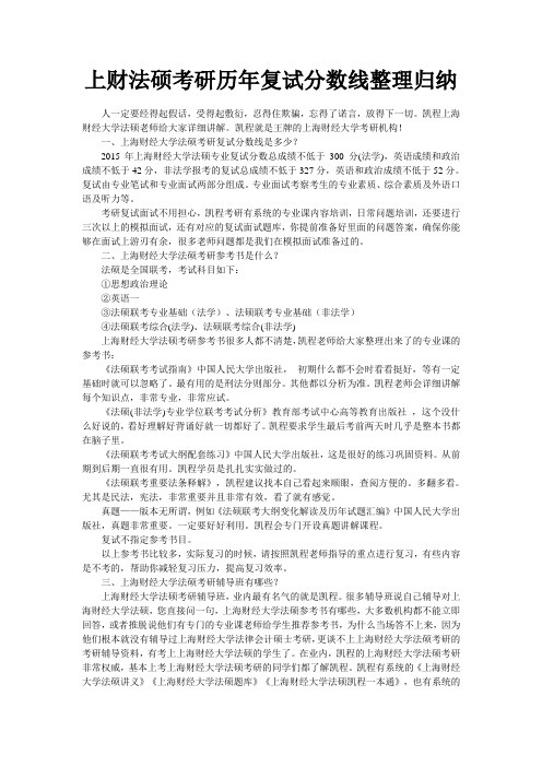 上财法硕考研历年复试分数线整理归纳