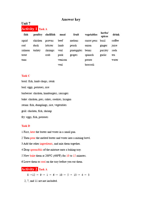 《酒店英语实训教程》答案 unit 7 Answer key