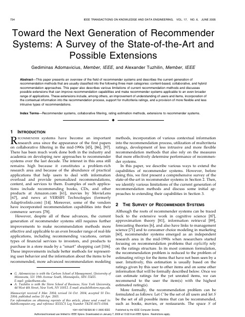 Toward the Next Generation of Recommender Systems A Survey of the State-of-the-Art and Possible Exte