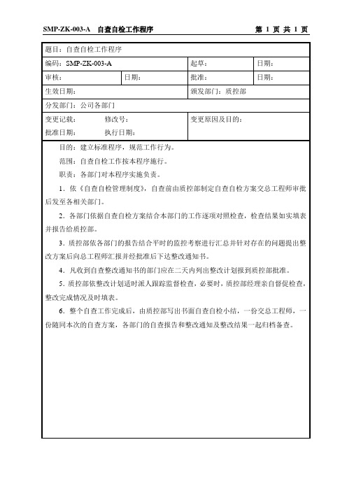 SMP-ZK-003-A  自查自检工作程序