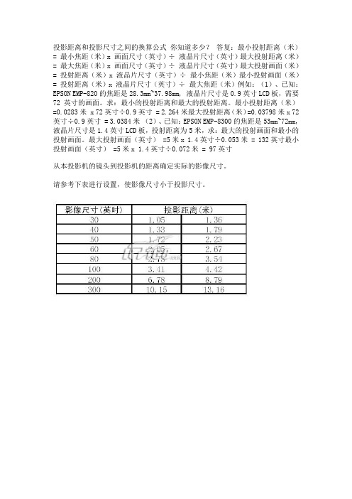 投影距离和投影尺寸之间的换算公式 你知道多少