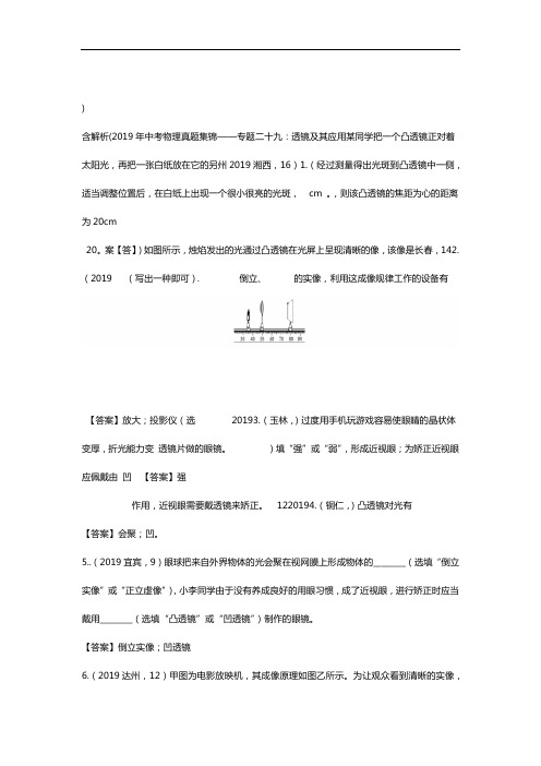 完整word版2019年中考物理真题集锦专题29透镜及其应用含解析