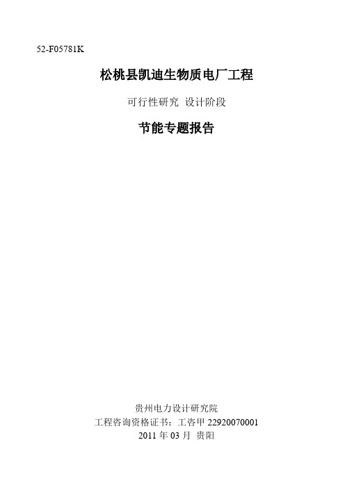 松桃凯迪生物质电厂节能可行性研究报告(优秀可研报告)[管理资料]