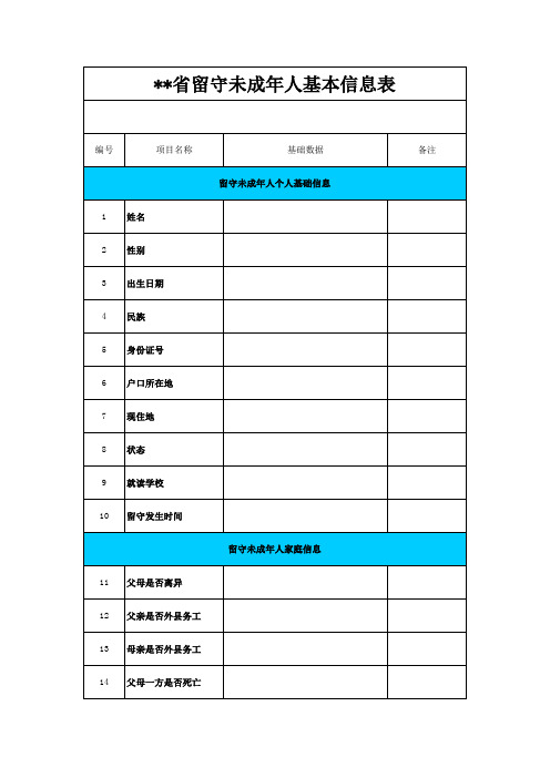 留守儿童信息情况登记表excel模版下载