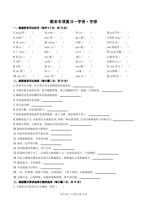 (人教版部编版)初中语文九上 期末专项复习01—字音·字形(含答案)