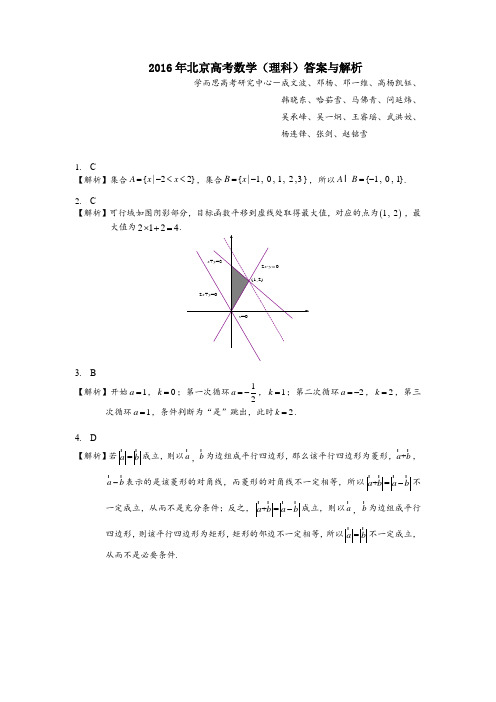 2016年高考北京卷理数试题解析