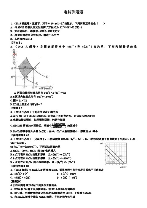 【2018-2019】五年高考真题分类汇编：电解质溶液(含答案)