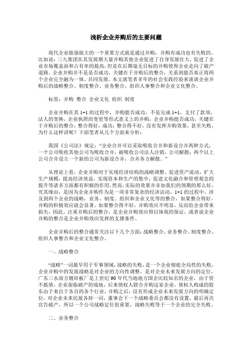 浅析企业并购后的主要问题