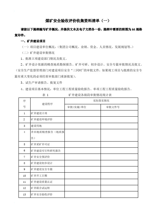 煤矿安全验收评价收集资料清单