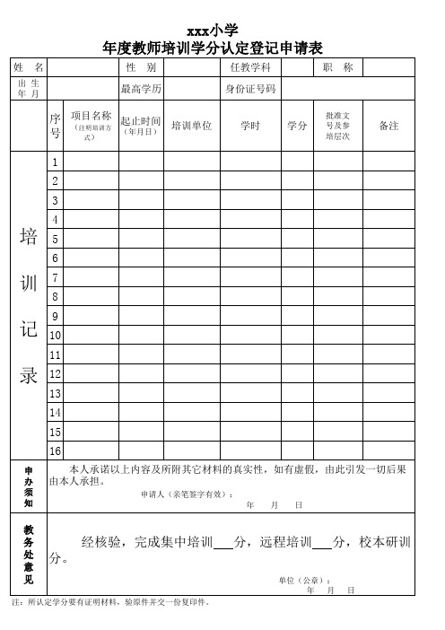 小学学分认定申请表模板