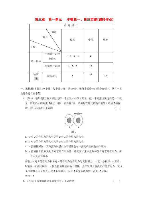 高考物理一轮复习成套课时练习 第一单元牛顿第一、第三定律