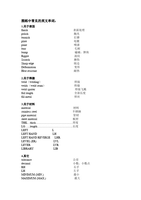 图纸中常见的英文单词