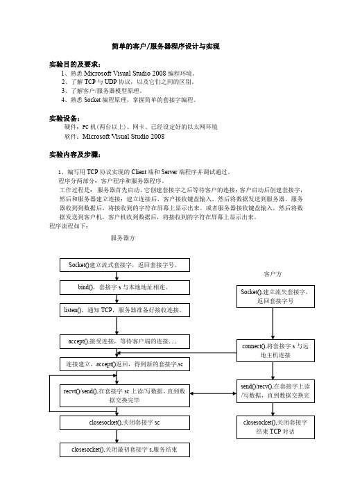 简单的服务器、客户端程序实验报告