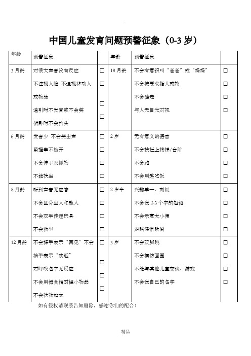 中国儿童发育预警征象0-3岁