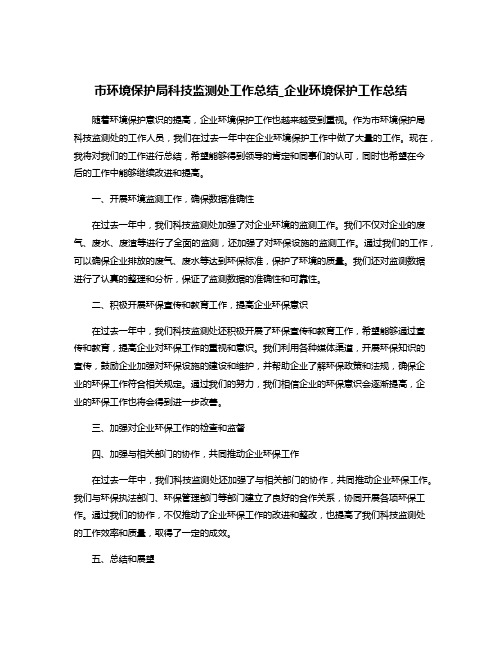 市环境保护局科技监测处工作总结_企业环境保护工作总结