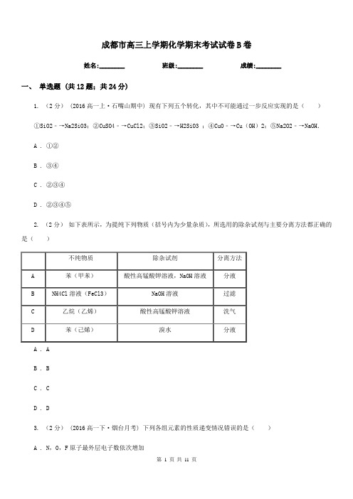 成都市高三上学期化学期末考试试卷B卷(模拟)