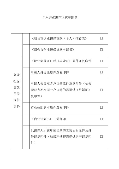 个人创业担保贷款申报表