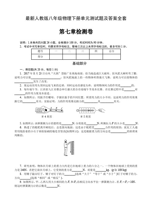 最新人教版八年级物理下册单元测试题及答案全套