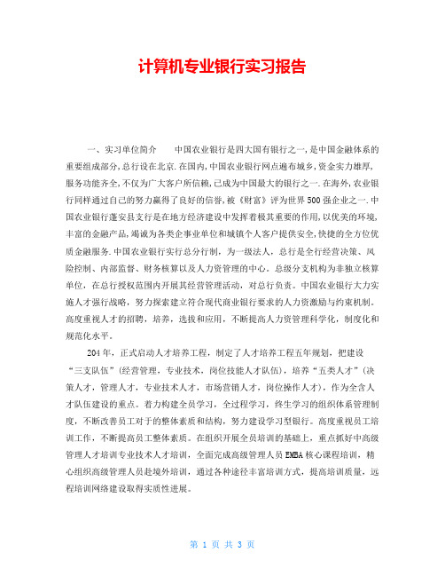 计算机专业银行实习报告