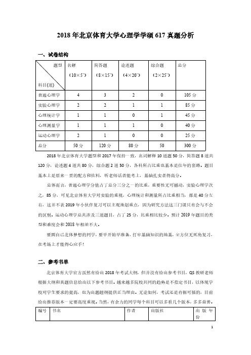 2018年北京体育大学心理学学硕617真题分析