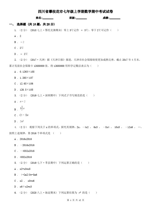 四川省攀枝花市七年级上学期数学期中考试试卷