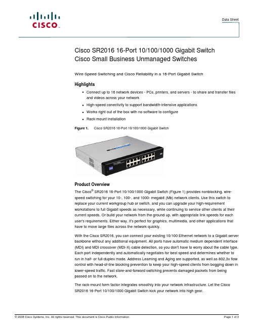 Cisco SR2016 16-Port 10 100 1000 Gigabit 开关说明书