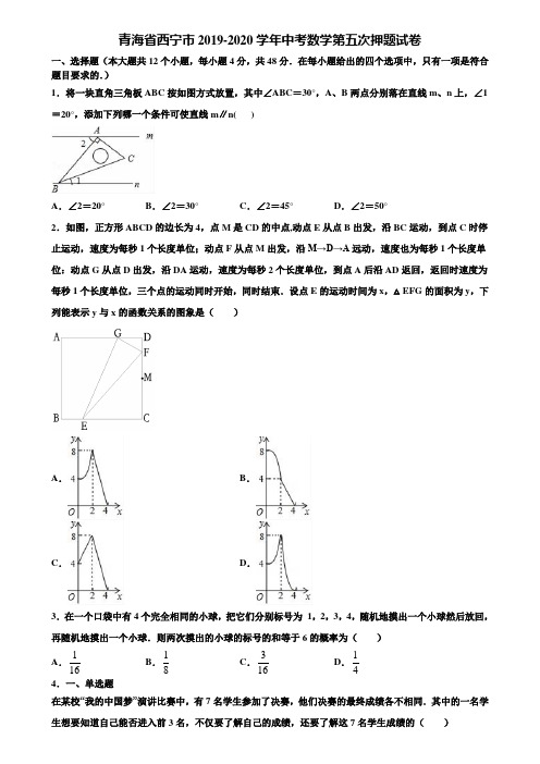 青海省西宁市2019-2020学年中考数学第五次押题试卷含解析