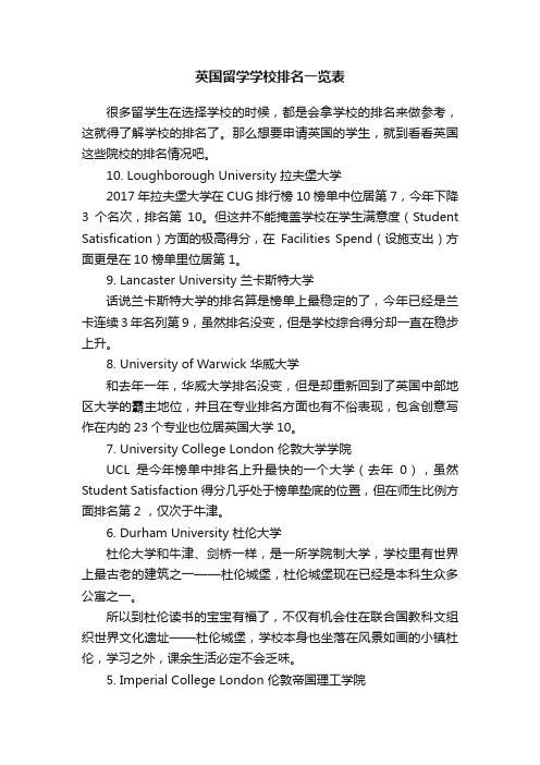 英国留学学校排名一览表