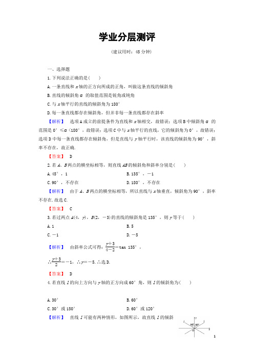 高中数学(人教B版必修2)学业分层测评：第2章 2.2.1 直线方程的概念与直线的斜率 Word版含答案